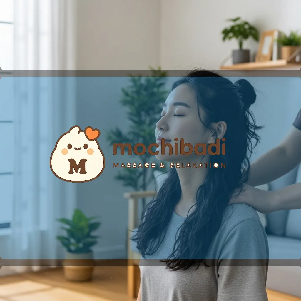 하남 출장마사지 전문 모찌바디 로고와 케어 받는 여성의 모습